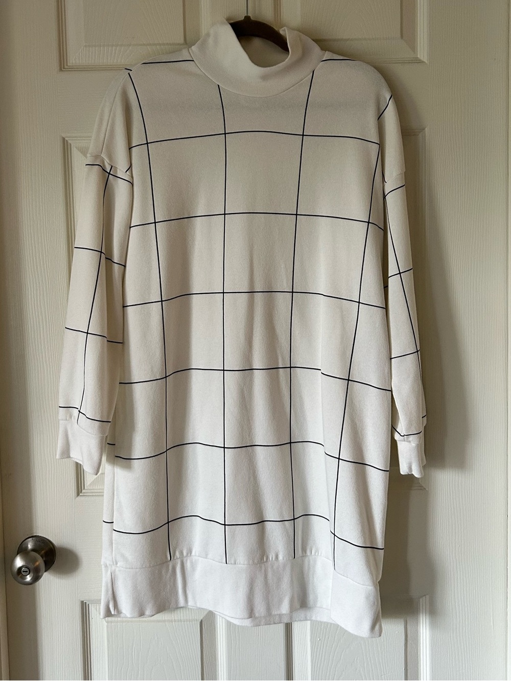 Serra Cream Black Windowpane Turtleneck Sweater Dress - Size Large - Picture 2 of 10
